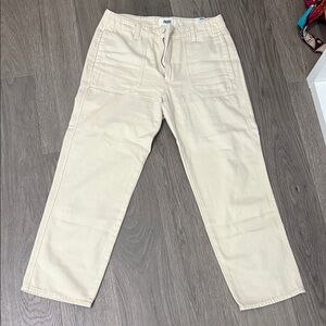 PAIGE Cream Straight-Leg Utility Pants